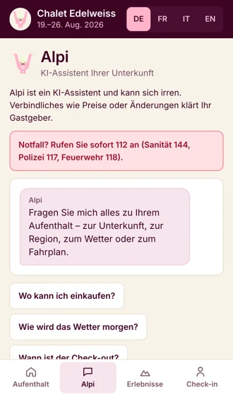Alpi als Concierge in der Gäste-App